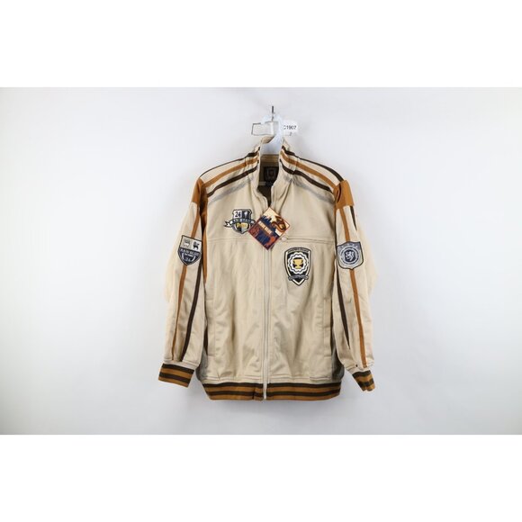 Deadstock Vintage 90s Y2K Boys Large Hip Hop Striped Warm Up Track Jacket Brown